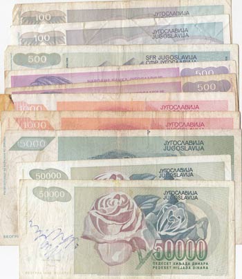 Yugoslavia, total 11  banknotes in ... 