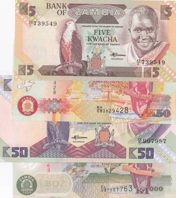 Zambia, 4 Pieces UNC Banknotes