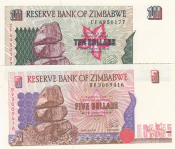 Zimbabve, 5 Dollars and 10 ... 
