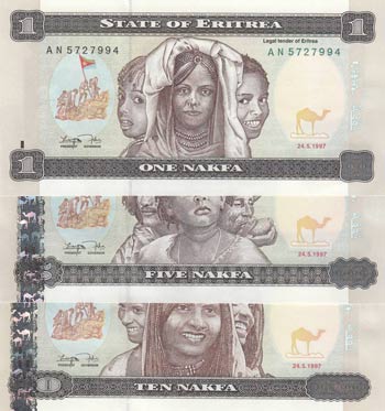 Eritrea, 1 Nakfa, 5 Nakfa and 10 ... 