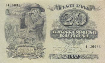 Estonia, 20 Krooni, 1932, UNC, p64a