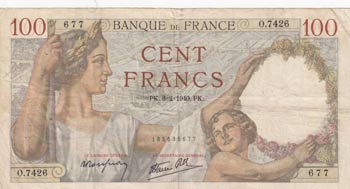 France, 100 Francs, 1940, VF (-), ... 