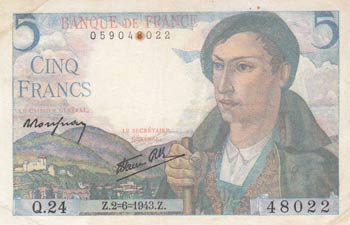 France, 5 Francs, 1943, XF, p98a