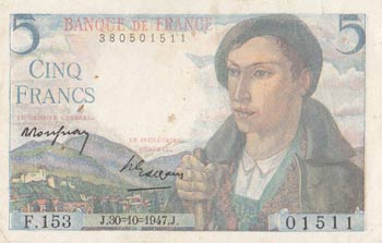 France, 5 Francs, 1947, AUNC, p98b