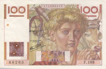 France, 100 Francs, 1947, XF, p128b