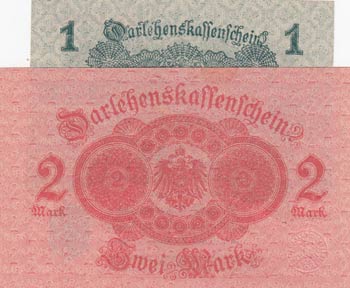 Germany, 1 Mark and 2 Mark, 1914, ... 