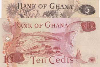 Ghana, 5 Cedis and 10 Cedis, UNC, ... 