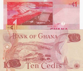 Ghana, 10 Cedis and 1 Cedi, 1978/ ... 