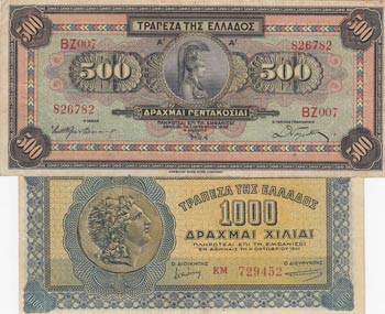 Greece, 500 Drachmai and 1000 ... 