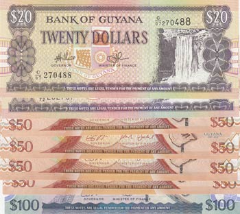 Guyana, 7 Pieces UNC Banknotes