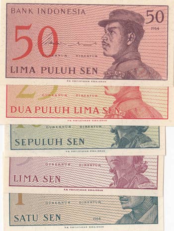 Indonesia, 1 Sen, 5 Sen, 10 Sen, ... 