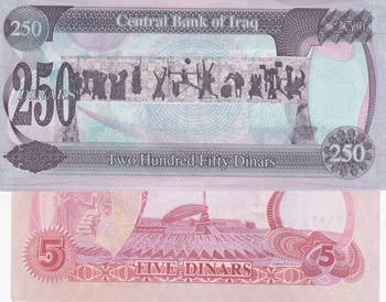 Iraq, 5 Dinar and 250 Dinar, 1992 ... 