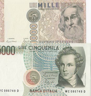 İtaly, 1000 Mille and 5000 Lire, ... 