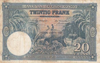 Belgian Congo, 20 Francs, 1948, VF ... 