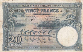 Belgian Congo, 20 Francs, 1948, VF ... 
