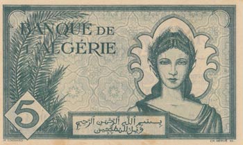 Algeria, 5 Francs, 1942, UNC, p91