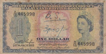 Malaya, 1 Dollar, 1953, POOR, p1a