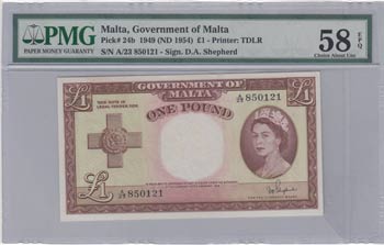 Malta, 1 Dollar, 1954, AUNC, p24b 