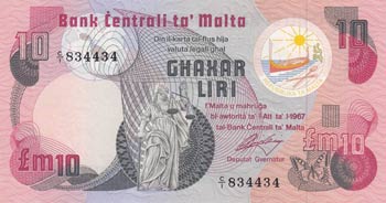 Malta, 10 Liri ( Pound ), 1967, ... 