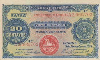 Mozambique, 20 Centavos, 1914, ... 