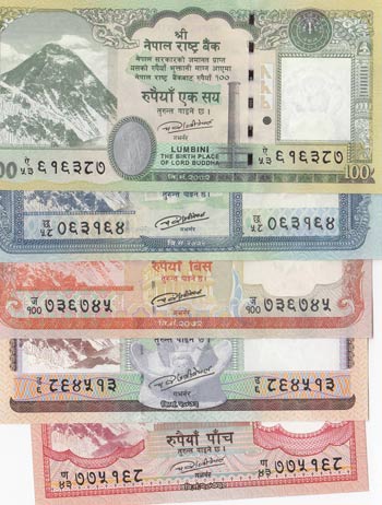 Nepal, 5 Rupees, 10 Rupees, 20 ... 
