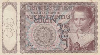 Netherlands, 25 Gulden, 1944, VF ... 