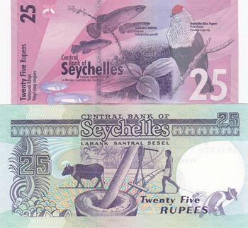 Seychelles, 25 Rupees and 25 ... 