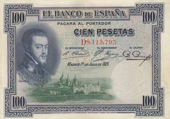 Spain, 100 Pesetas, 1925, XF, p69a