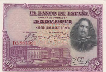 Spain, 50 Pesetas, 1928, XF, p75b