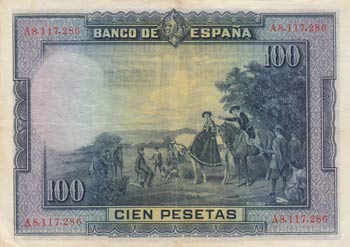 Spain, 100 Pesetas, 1928, XF, p76a