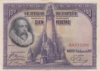 Spain, 100 Pesetas, 1928, XF, p76a