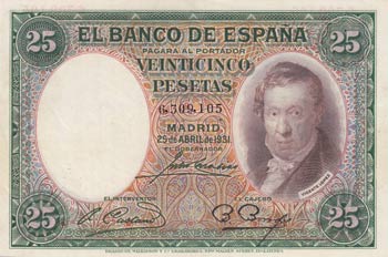Spain, 25 Pesetas, 1931, AUNC, p81