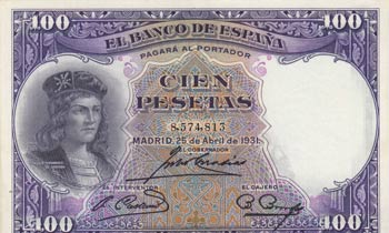 Spain, 100 Pesetas, 1931, AUNC, p83