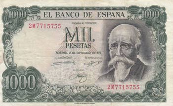 Spain, 1000 Pesetas, 1971, XF, p154