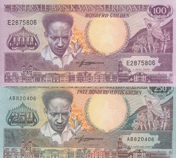 Suriname, 100 Gulden and 200 ... 