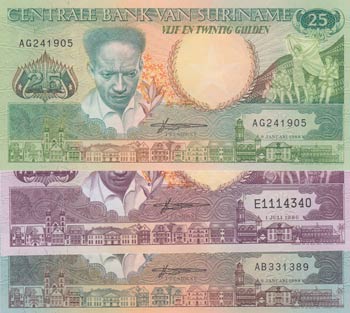 Suriname, 25 Gulden, 100 Gulden ... 