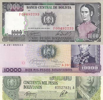 Bolivia, 1000 Bolivianos, 10.000 ... 
