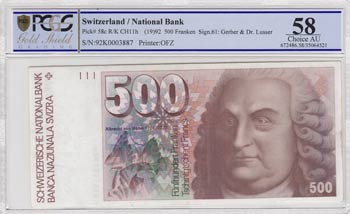 Switzerland, 500 Franken, 1992, ... 