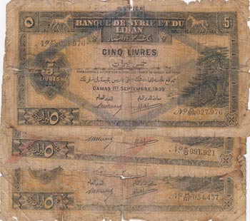 Syria, 5 Livres, 1939, POOR, p41, ... 