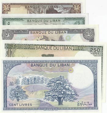 Lübnan, 1 Lİvre, 5 Livre, 50 ... 