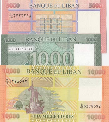 Lebanon, 1.000 Livres, 5.000 ... 