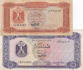 Libya, 1/4 Dinar and 1/2 Dinar, ... 