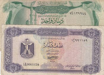 Libya, 1/2 Dinar and 1 Dinar, ... 