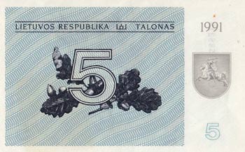 Lithuania, 5 Talonas, 1991, UNC, ... 