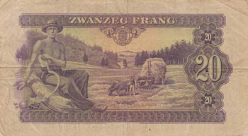 Luxembourg, 20 Frang, 1943, FINE ... 