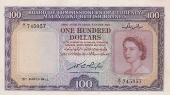Malaya 100 Dollars, 1953, XF, p5