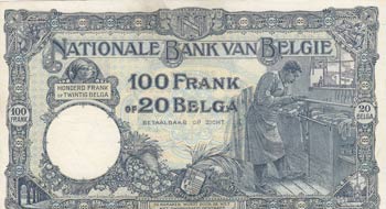 Belgium, 100 Francs or 20 Belgas, ... 