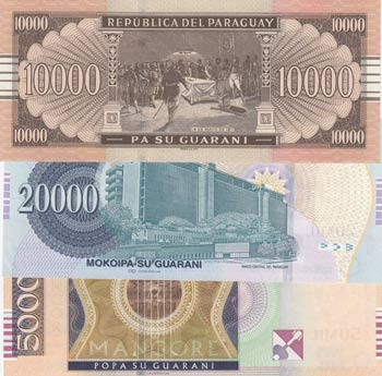 Paraguay, 10.000 Guaranies, 20.000 ... 