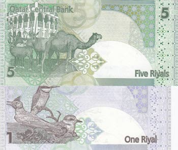 Qatar, 1 Riyal and 5 Riyals, 2003, ... 
