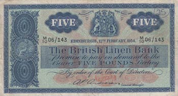 Scotland, 5 Pounds, 1954, VF, p161